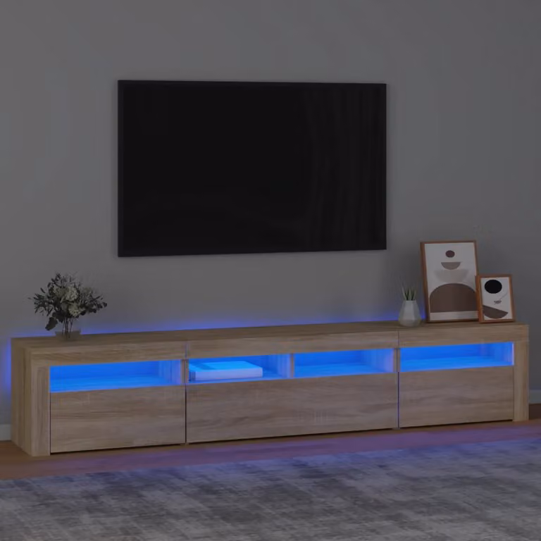 vidaXL Mobile Porta TV Moderno con Luci LED Integrate in Rovere Sonoma, Marrone, L: 210 cm, P: 35 cm, H: 40 cm