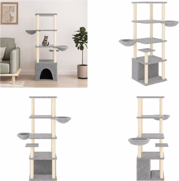 vidaXL Graffiatoio con tiragraffi in sisal grigio chiaro 147 cm - Graffiatoio - Alberi da graffio - Torre per gatti - Mobili per gatti