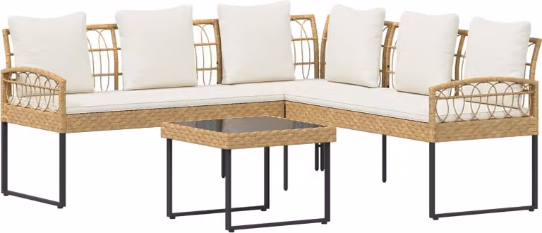 Set Divano da Giardino 2 pcs Naturale Rattan sintetico Acciaio