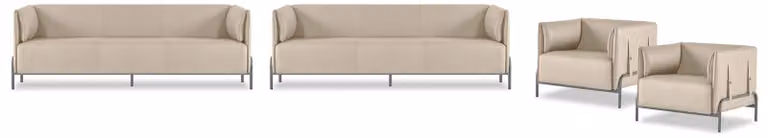 Hellbeige Arbeitszimmer Möbel Designer 2x 3-Sitzer Leder Sessel 4tlg