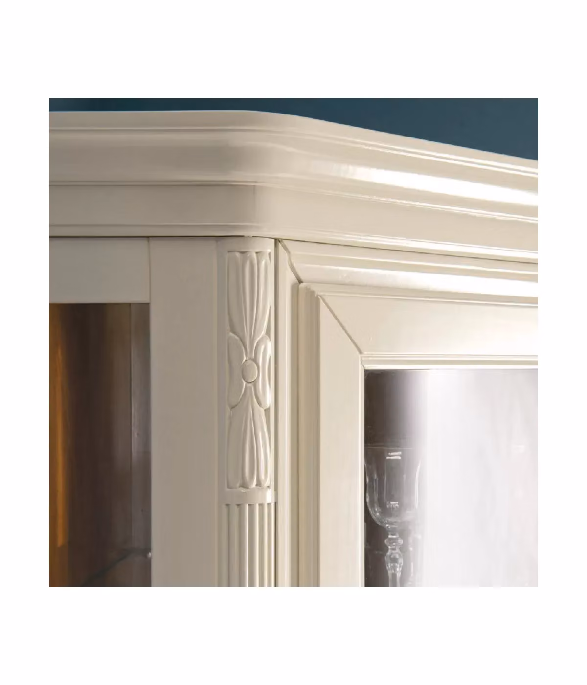 Cristalliera shabby chic in legno massello con ante in vetro e 3 cassetti bianco opaco Mobili 2G L: 180 cm, P: 50 cm, H: 220 cm – 4