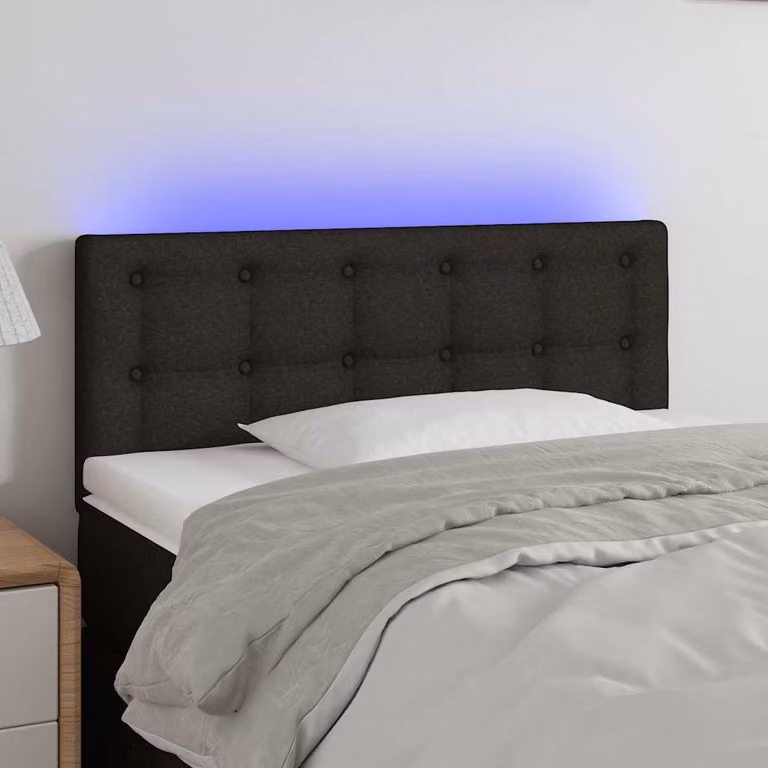 Testiera per letto vidaXL in tessuto nero con illuminazione LED integrata e porta di ricarica USB, L: 90 cm, P: 5 cm, H: 78-88 cm