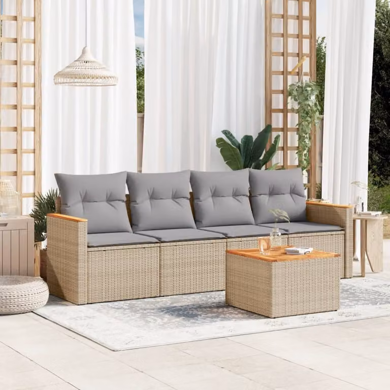 Maison Exclusive - Set Divano da Giardino 5 pz con Cuscini Beige in Polyrattan