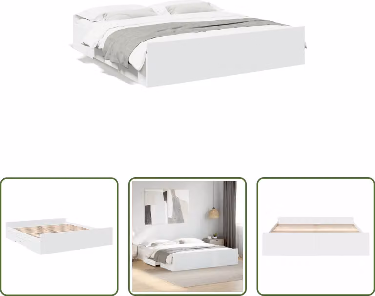The Living Store Giroletto con cassetti bianco 200x200 cm materiale legno