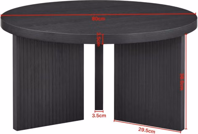 Tavolino da salotto rotondo 92x92 cm in MDF, nero, design moderno con struttura scanalata