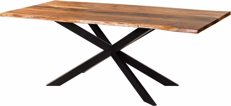 MASSIVMOEBEL24 | Tavolo da pranzo in legno di acacia e resina epossidica nera 240x100x76 laccato natur / gambe incrociate antracite matt EPOXY