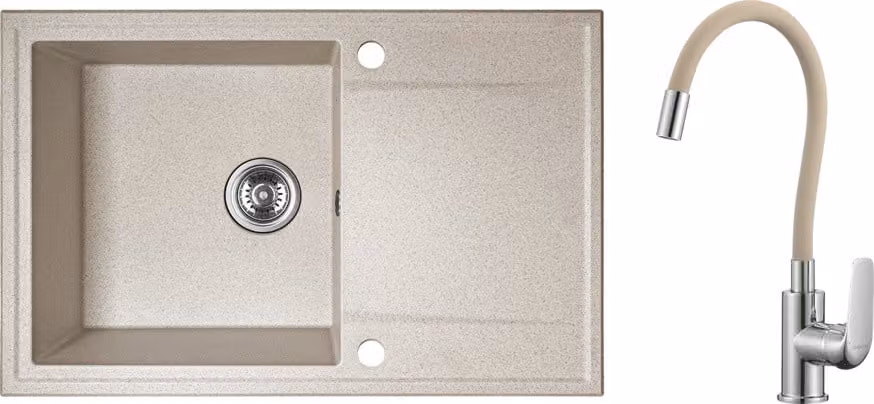 Lavello in granito beige con miscelatore e sifone 44x67 cm Hunter