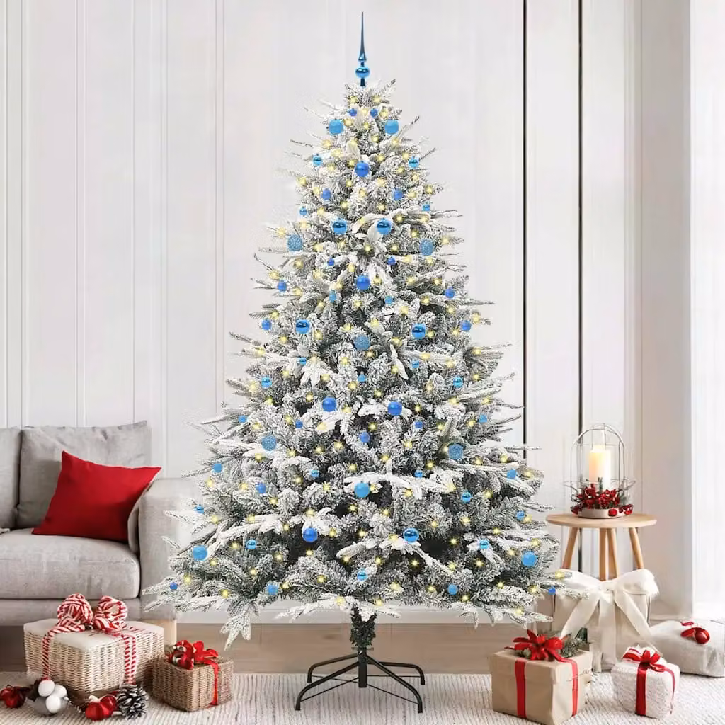Albero di Natale artificiale moderno vidaXL verde con luci LED bianco caldo e set di palline in PVC e metallo