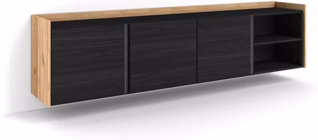 Mobile TV Soggiorno, 207x50x35 cm, Per TV fino a 80", Sospeso, da appendere, Nero e rovere