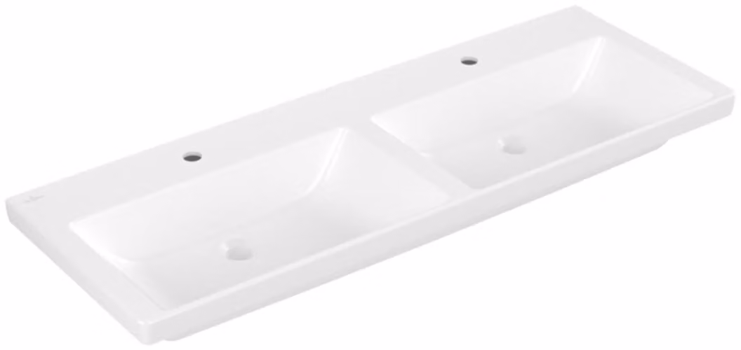 Villeroy & Boch Subway 3.0 lavabo double armoire, 2 trous pour robinet, sans trop-plein, non rectifié, 1300x475mm, 4A71D1RW, 4A71D1RW
