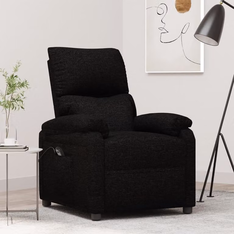 The Living Store Recliner elettrico in tessuto nero