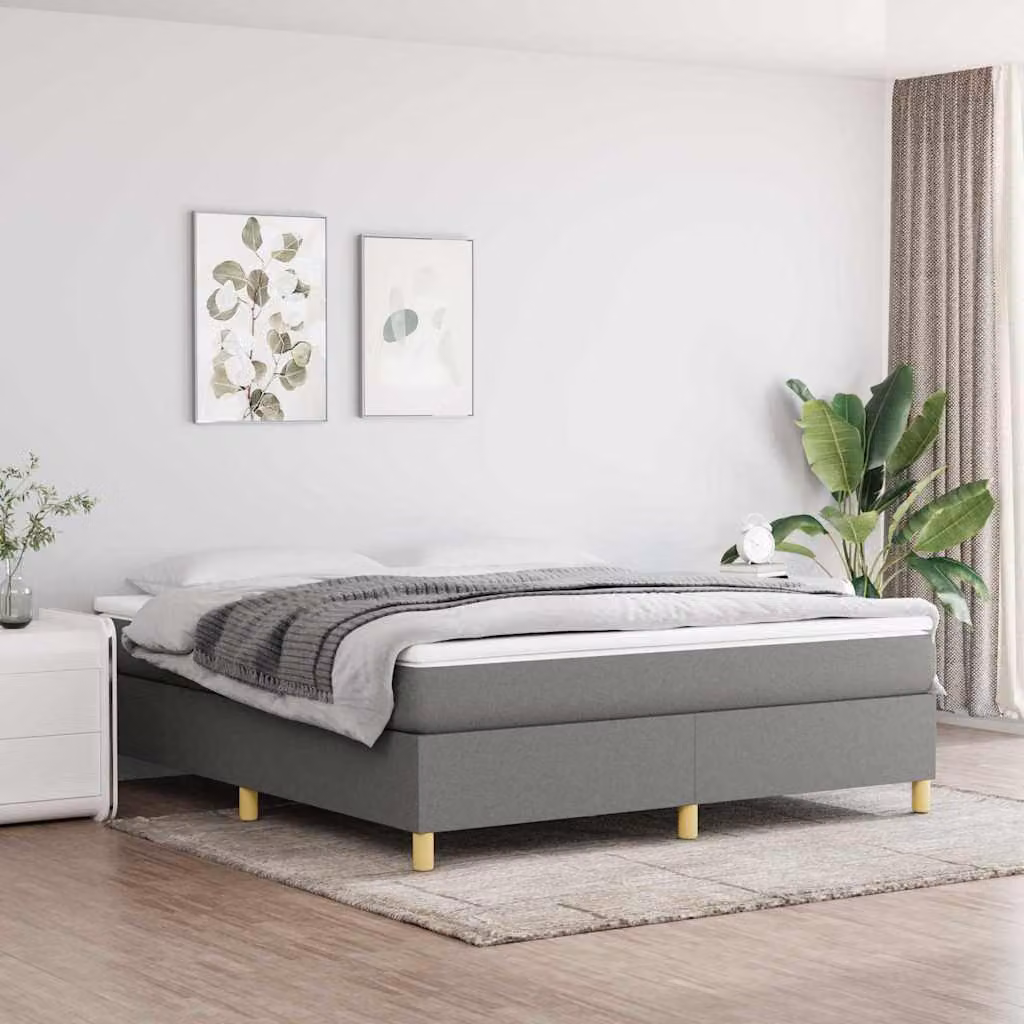 vidaXL Giroletto a Molle Ibrido con Materasso in Tessuto Grigio e Bianco L/P/H: 160 x 200 x 35 cm