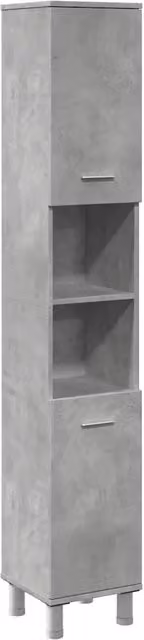 Mobiletto contenitore per bagno HELLOSHOP26 in legno composito grigio cemento con ante e ripiani interni L/P/H: 30 x 30 x 179 cm – 1