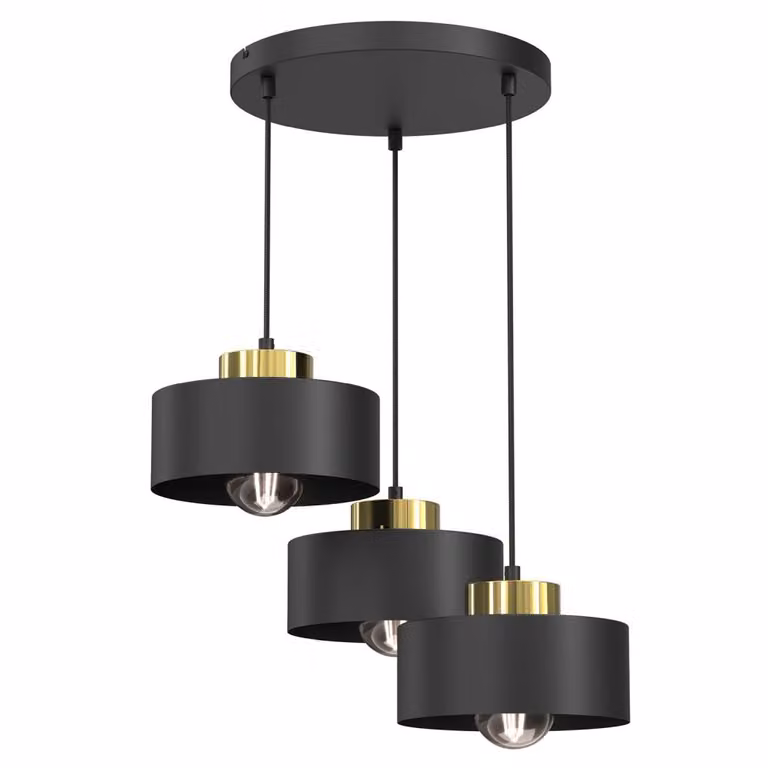 Lampada a sospensione circolare nera con elementi dorati Marti 3xE27 15W Luminex