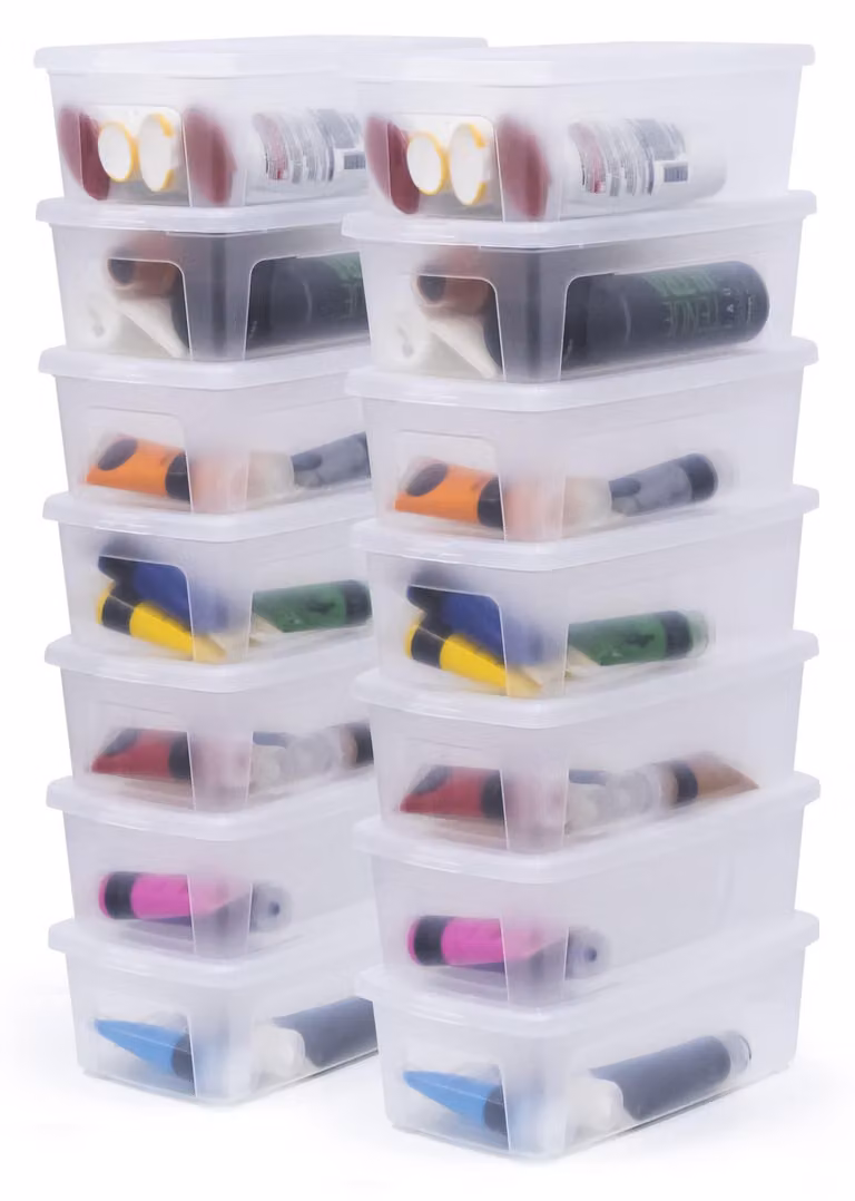 Contenitori di stoccaggio versatili Iris Ohyama, capacità 5L, set da 14 pezzi, trasparenti, con coperchio