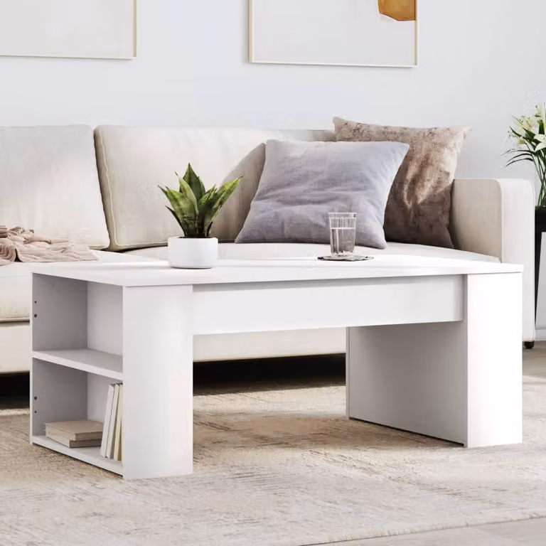 vidaXL Tavolino da Salotto Moderno Bianco in Legno Composito L: 102 cm, P: 55 cm, H: 42 cm