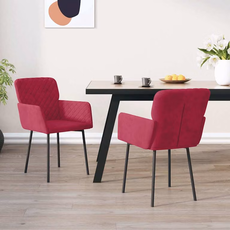 Set di 2 sedie da pranzo vidaXL in velluto rosso con braccioli e struttura in metallo e MDF, design moderno