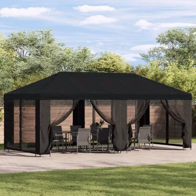 Gazebo da giardino con pareti laterali 6 x 3 m Nero 3376028