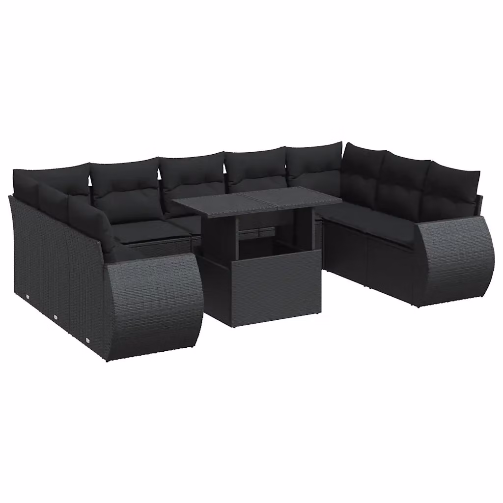 Set di divani da giardino vidaXL in polyrattan nero con cuscini e tavolino da esterno – 2