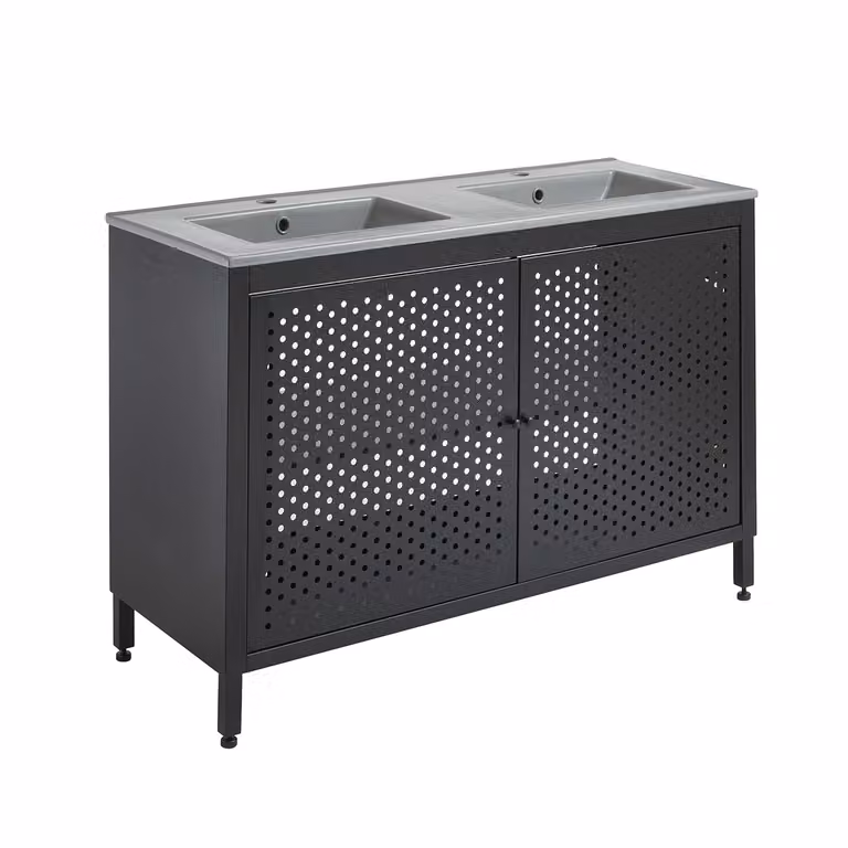 Mobile da Lavabo per Bagno in Metallo Nero da 1210mm con Lavabo Doppio Elements Colore Grigio (Pebble) - Beswick