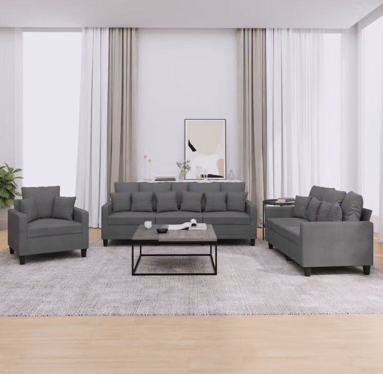 Maison Exclusive - Set divano a 3 pezzi con cuscini in tessuto grigio scuro