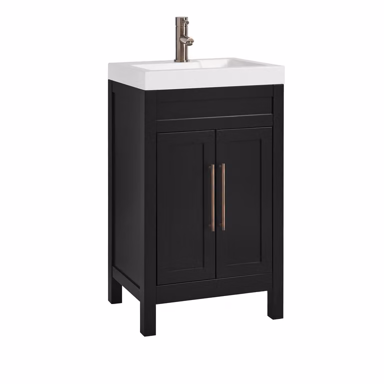 Mobile Bagno Grigio Nero da 500mm con Lavabo e Maniglia Classica con Barra a T in Bronzo Spazzolato - Warwick