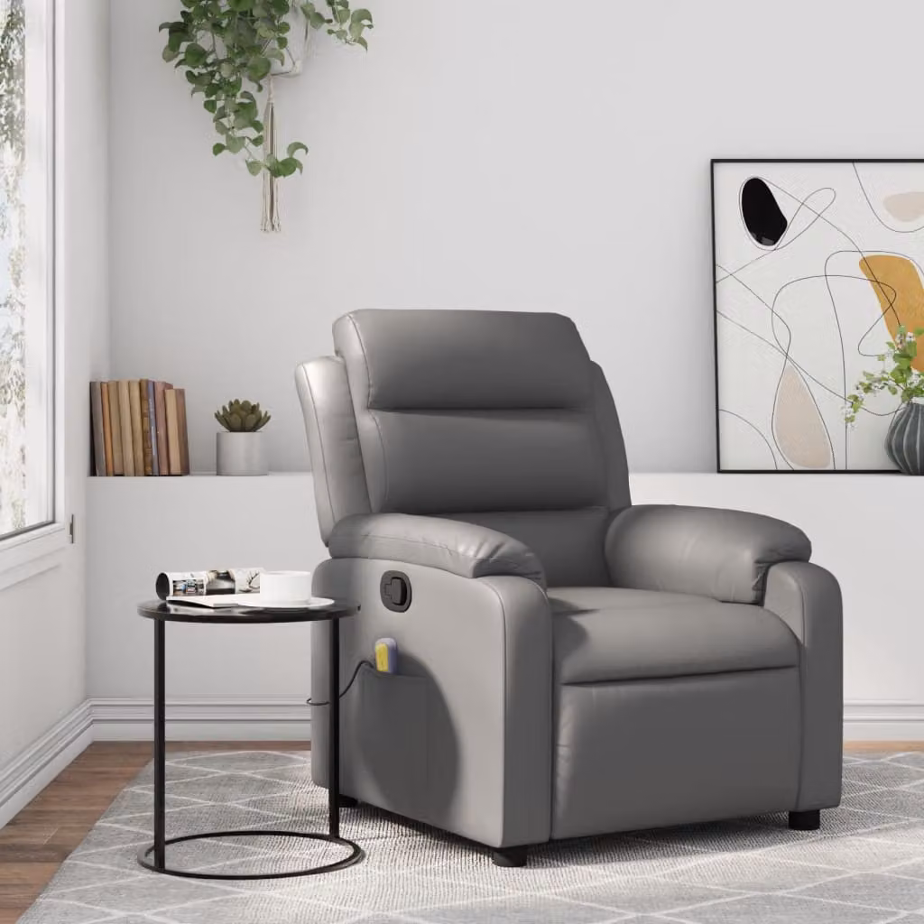 vidaXL Poltrona reclinabile relax in similpelle grigia con braccioli e struttura in legno e metallo