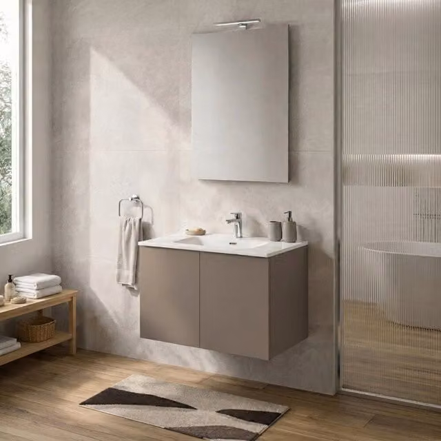 Mobile bagno sospeso Tierra INBAGNO beige con due ante e lavabo