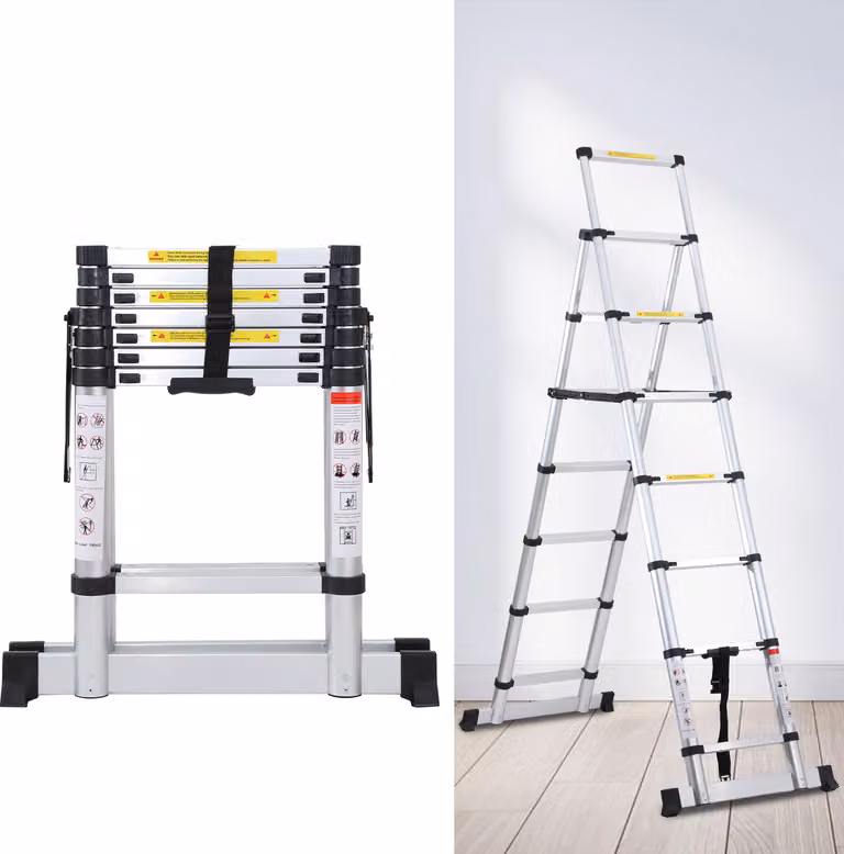 Scala telescopica professionale Izrielar 2.3M in alluminio argentato portata 150 kg scala multiuso piedini in gomma antiscivolo