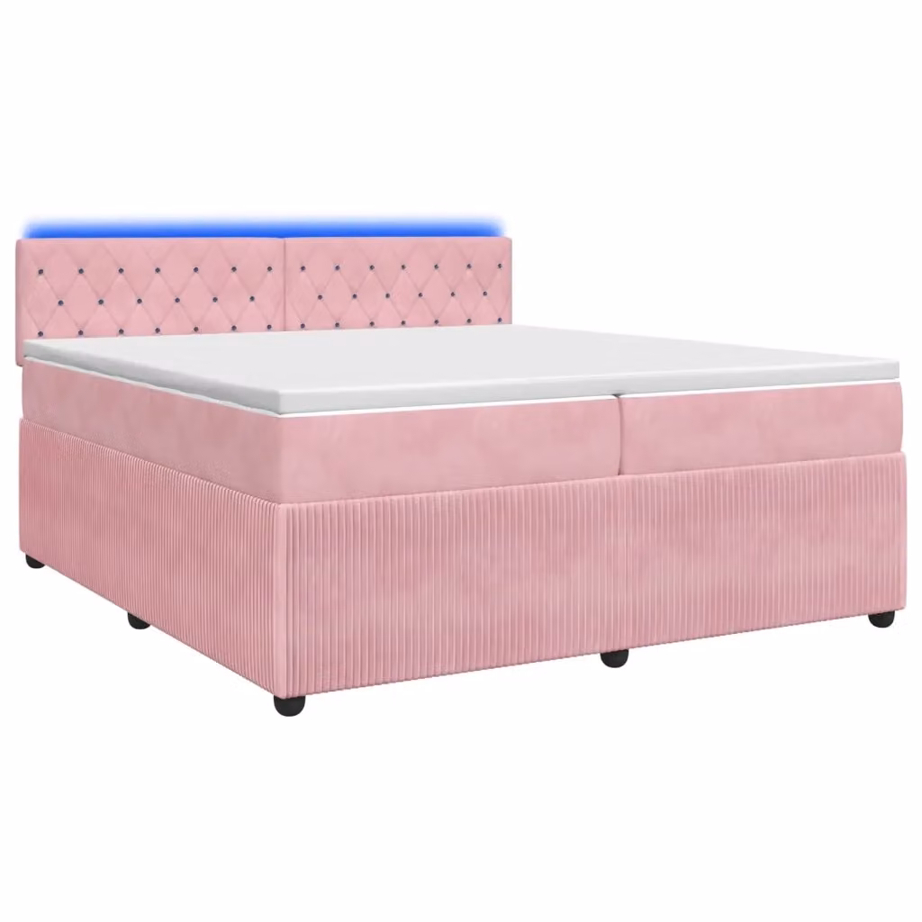 Letto box spring ibrido vidaXL in velluto rosa e bianco con materasso a molle insacchettate e base contenitore, L/P: 200 x 200 cm – 2