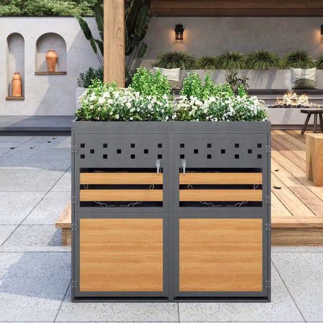 Contenitore per bidoni della spazzatura 2 posti ¨C Minimal ¨C antracite effetto legno per giardino