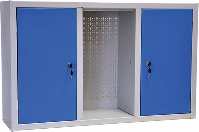 Armadio portautensili con ante in acciaio PROMETAL, colore blu, L/P/H: 100 x 24 x 60 cm