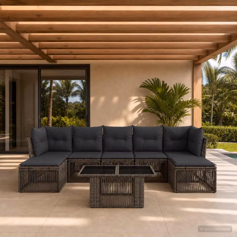 Set Divano da Giardino 8 pz vidaXL in Polyrattan Grigio con Tavolino e Ottoman