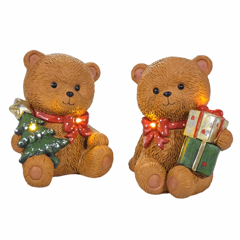 Orso Natalizio Luminoso LED VESTIAMO CASA, decorazione multicolore da tavolo, Altezza: 22 cm