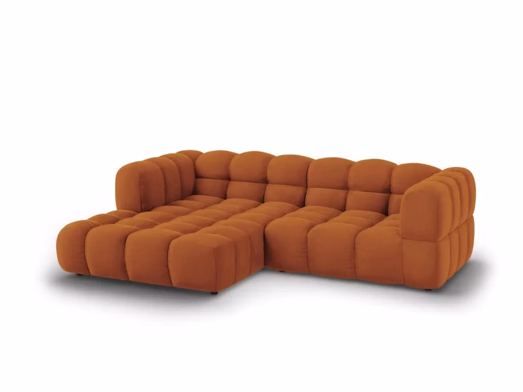 Divano angolare modulare sinistro Sky di Cosmopolitan Design in velluto color arancione, 3 posti, L 244 cm x P 75 cm x H 95 cm – 2