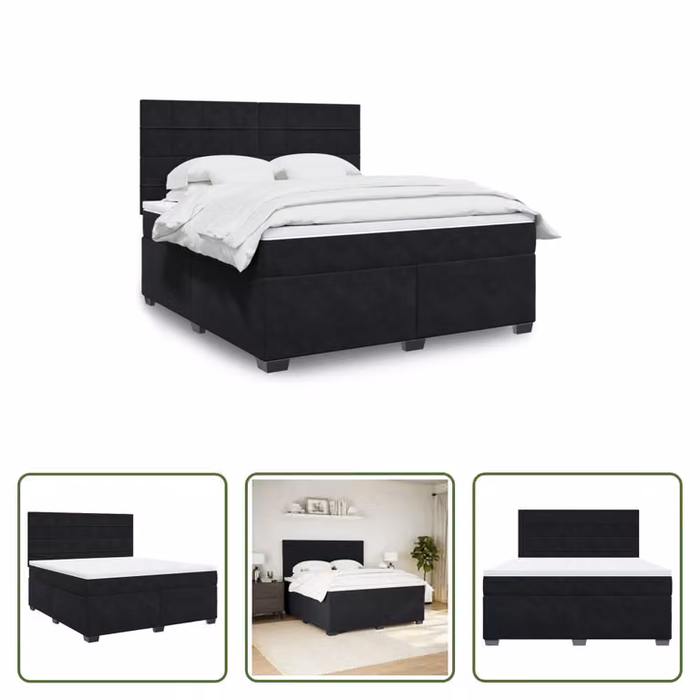 The Living Store Letto a molle con materasso nero 180x200 cm in velluto
