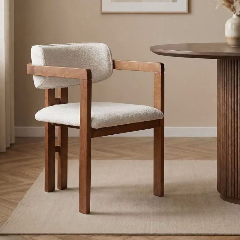 Skye Decor, sedia di alta qualità con struttura in faggio, tessuto in poliestere con trama ciniglia, 54 x 76 x 54 cm | Tessuto di facile manutenzione, gambe in legno, bianco e noce | Design moderno per ogni ambiente.