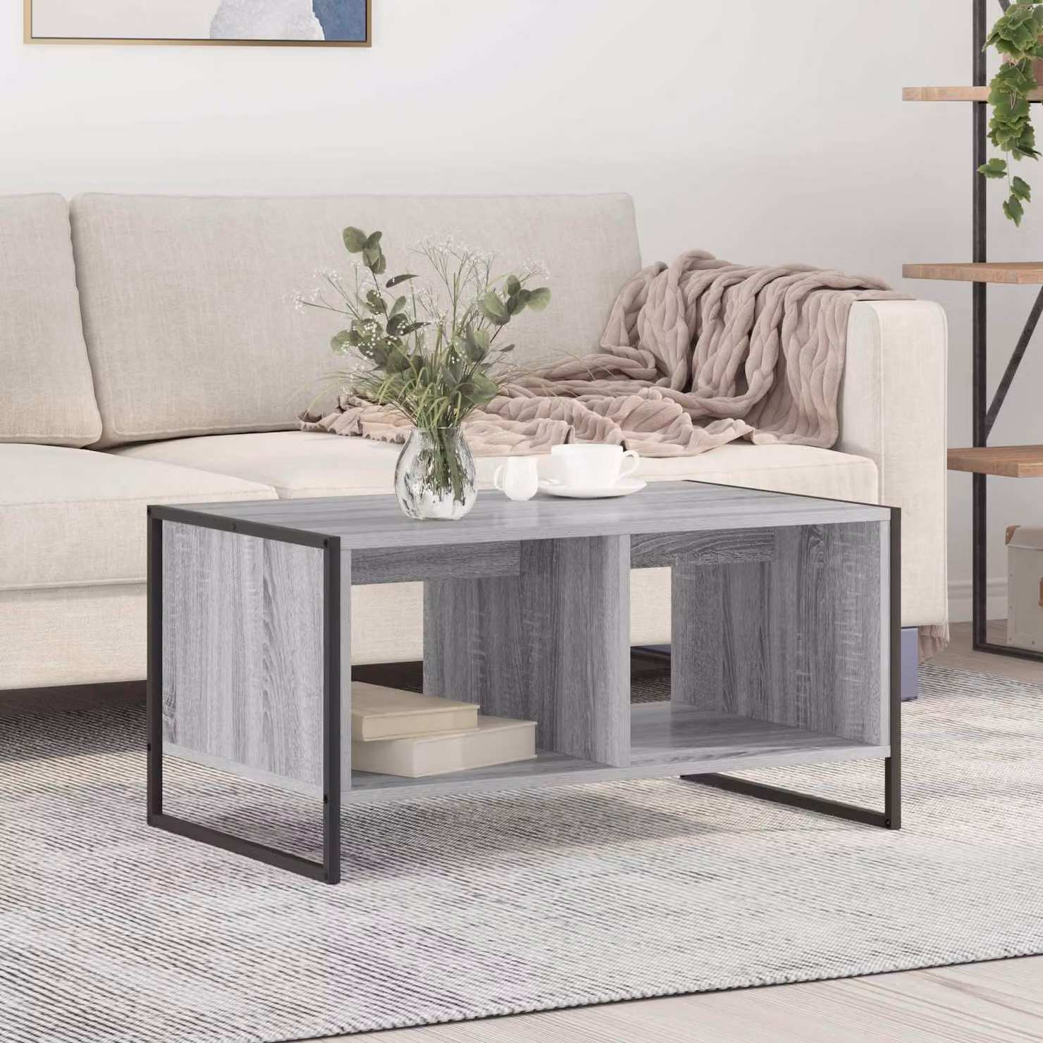 vidaXL Tavolino da salotto rettangolare in stile industriale Grigio, L: 80 cm, P: 50 cm, H: 40 cm