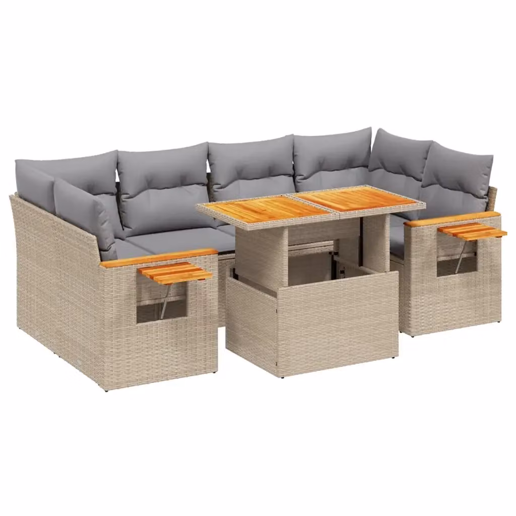 Set di divani da giardino vidaXL 7 pz in polyrattan con cuscini beige e tavolo da esterno a forma di L – 2