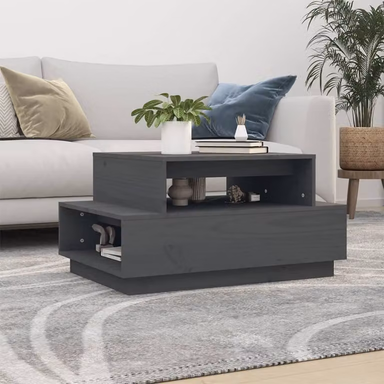 Maison Exclusive - Tavolino da salotto grigio 80x55x40,5 cm in legno massello di pino