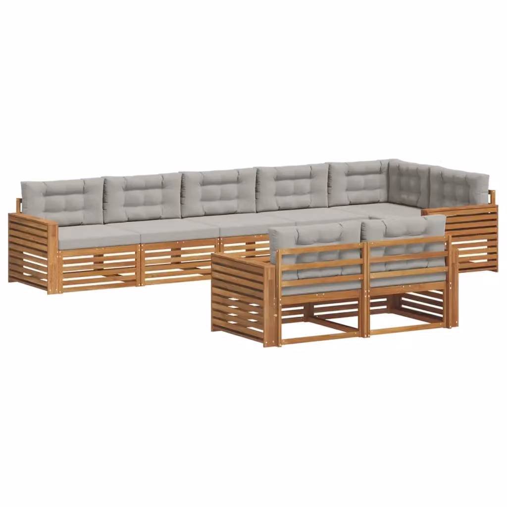 Set di divani da esterno a L con 8 pezzi vidaXL in legno di acacia e cuscini grigi – 2