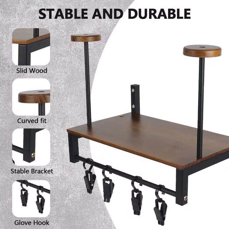 Supporto per manubrio - Scaffale in legno da montare a parete - 4 ganci - Barra di supporto - Struttura in metallo - Resistente alle macchie - Ideale per ingresso, camera da letto e soggiorno