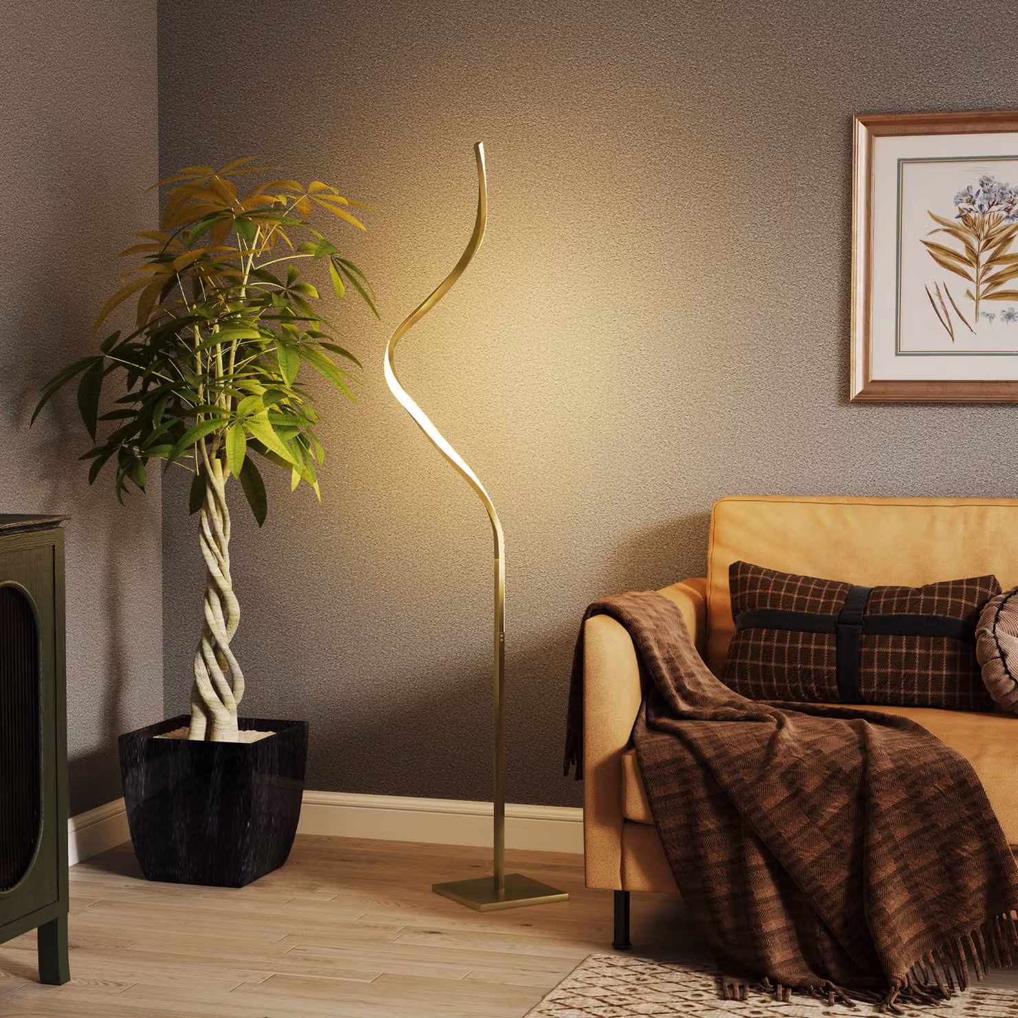 HOMCOM Lampada da Terra LED a Spirale con Luminosità Regolabile e Interruttore a Pedale, Oro – 2