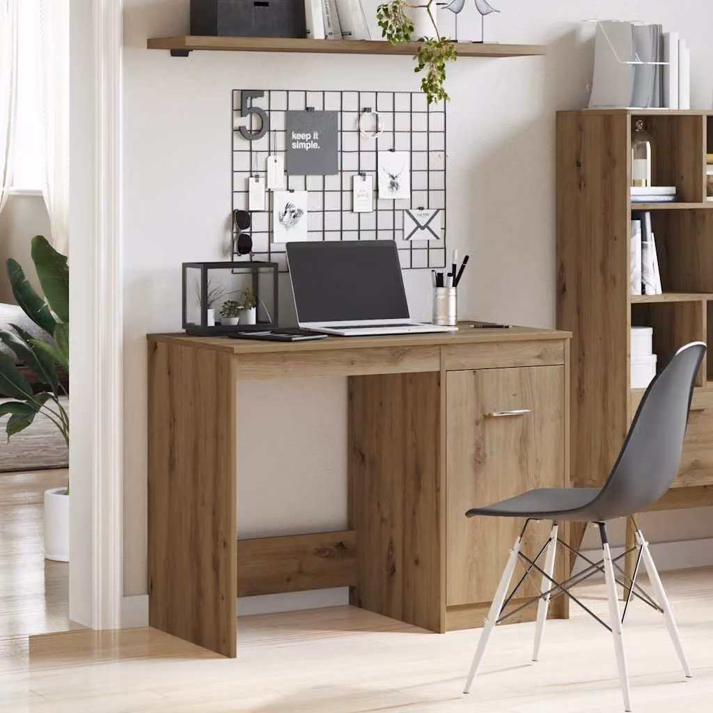 Scrivania moderna vidaXL in legno e MDF color rovere, L: 100 cm, P: 50 cm, H: 76 cm