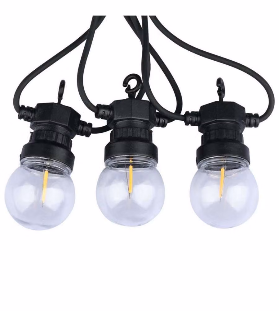 Catenaria 5mt con 10 Lampadine mini Globo a Filamento LED 4W Colore Nero con Trasformatore 3000K