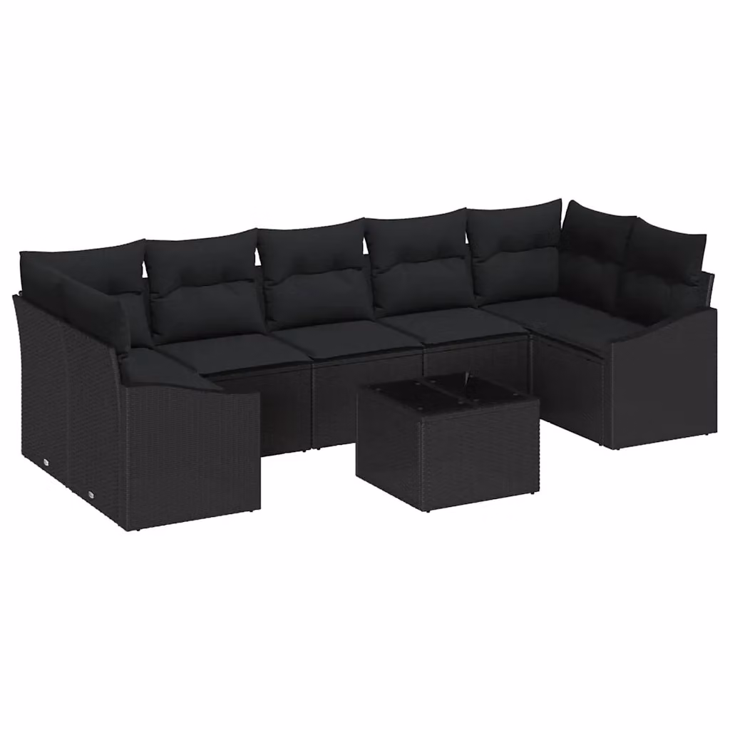 Set di divani da giardino vidaXL 8 pezzi in rattan nero con cuscini e tavolino da esterno – 2