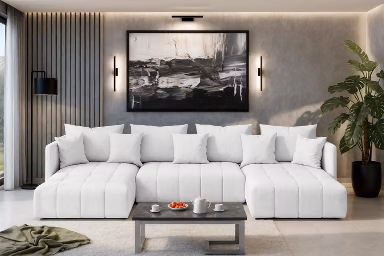 AX LIVING Divano a U con funzione letto Veliro U bianco, larghezza 353 cm