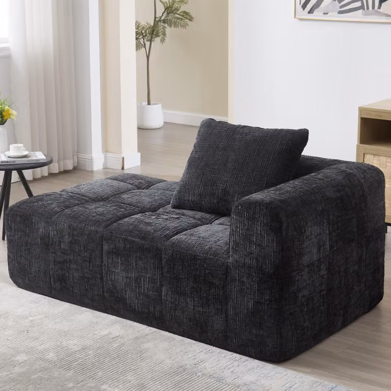 Divano chaise longue comodo, non richiede assemblaggio, divano morbido con cuscini, tasche laterali per telecomando e telefono cellulare