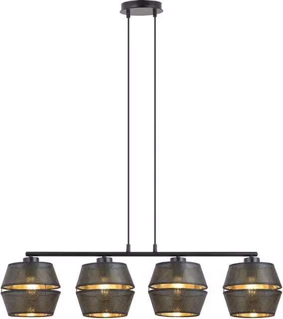 Sospensione Contemporanea 4 Luci Tristram In Metallo Nero E Oro