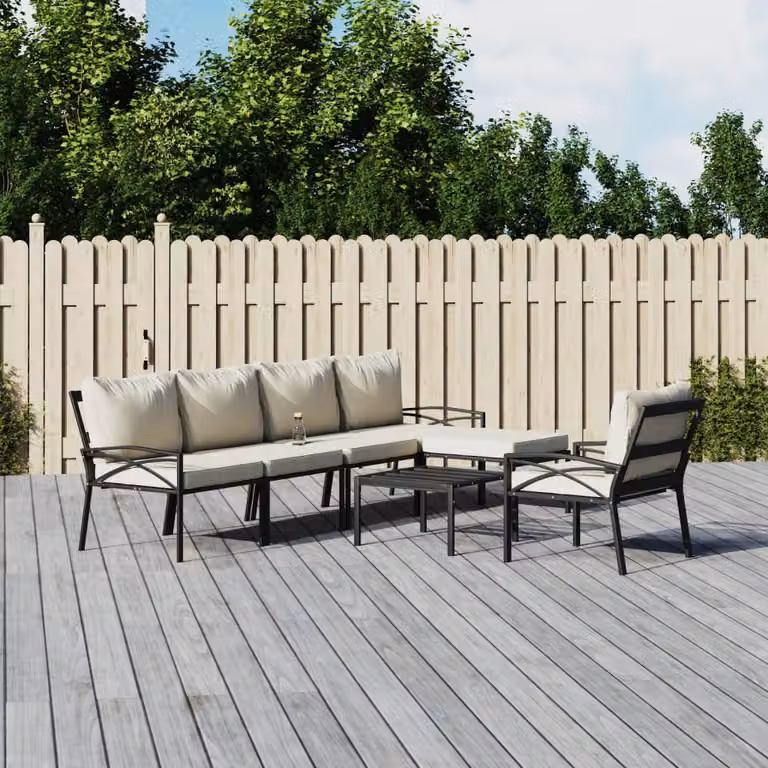 Set Salotto da Giardino vidaXL 7pz in Acciaio con Cuscini Colore Sabbia e Nero